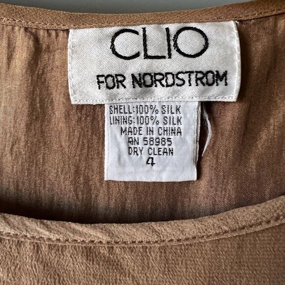 Clio For Nordstrom Tank Top Womens 4 Tan 100% Silk Sleeveless Lined Classic - Picture 3 of 6